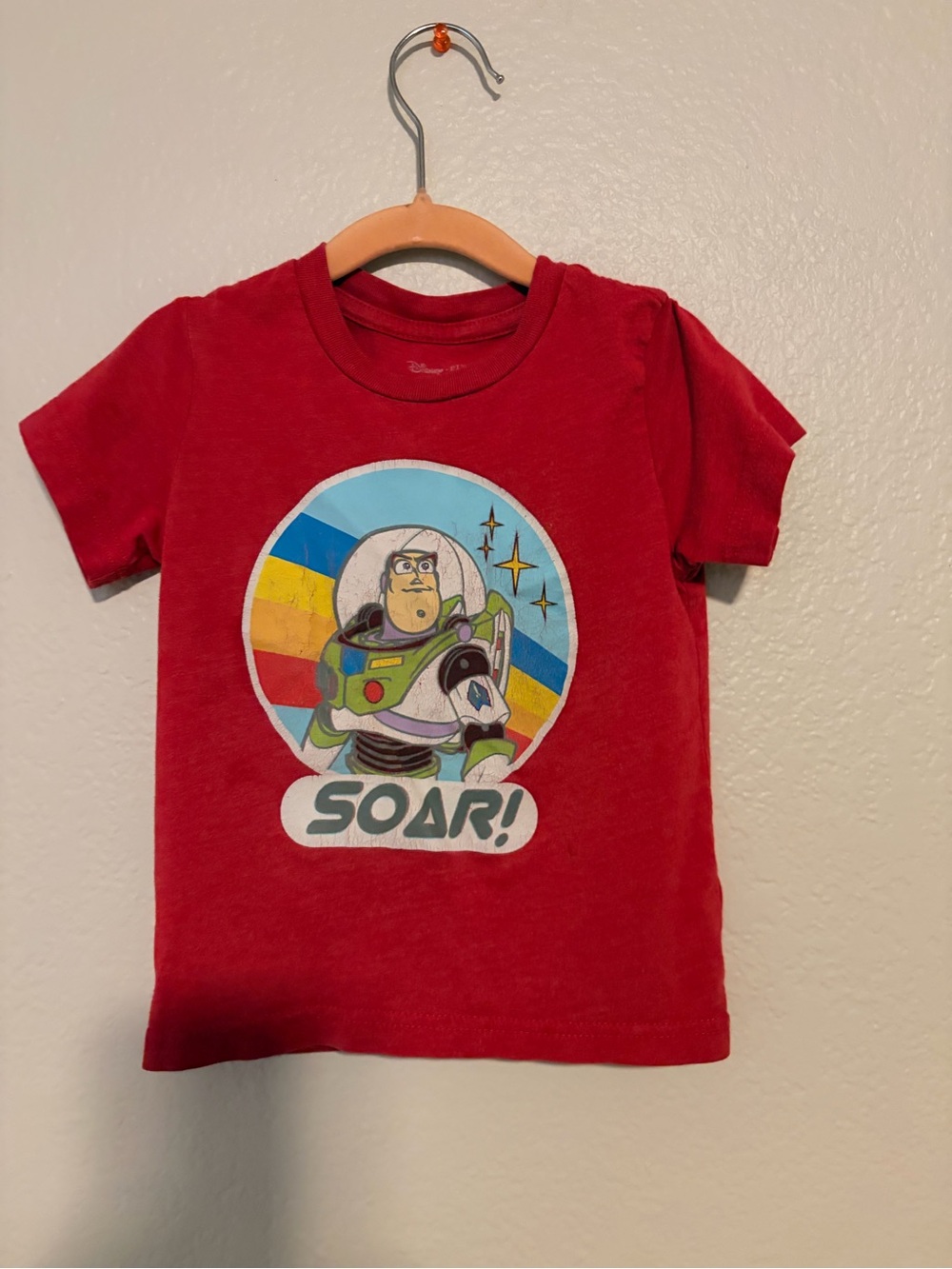 Disney Red Buzz Lightyear Graphic Tee with Multicolor Print